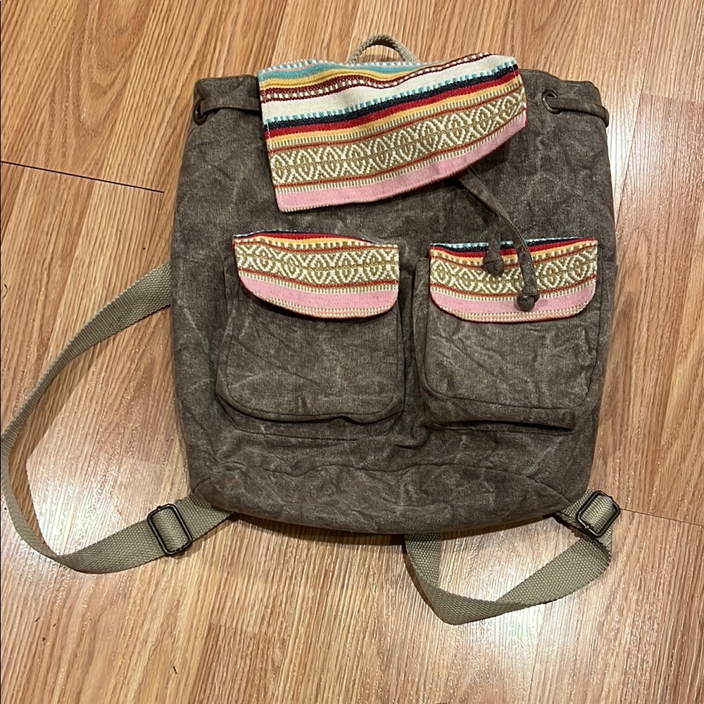 Aphorism Brown and Pink Backpack with Bohemian Flair